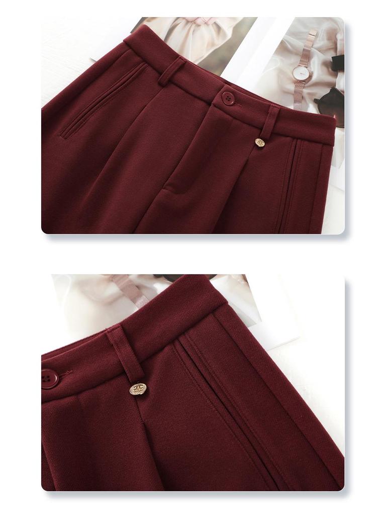 2024 Women's Beige Wool Wide-Leg Slimming High-Waisted Casual Pants