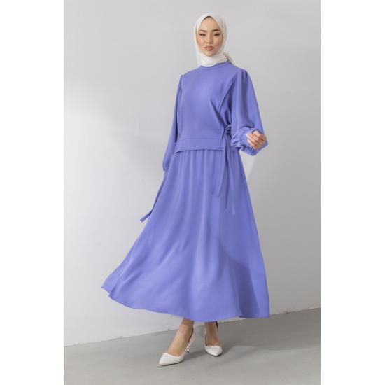 

Рукава-баллон Эластичная детальная боковая блузка на шнуровке и расклешенная юбка Комплект хиджаба