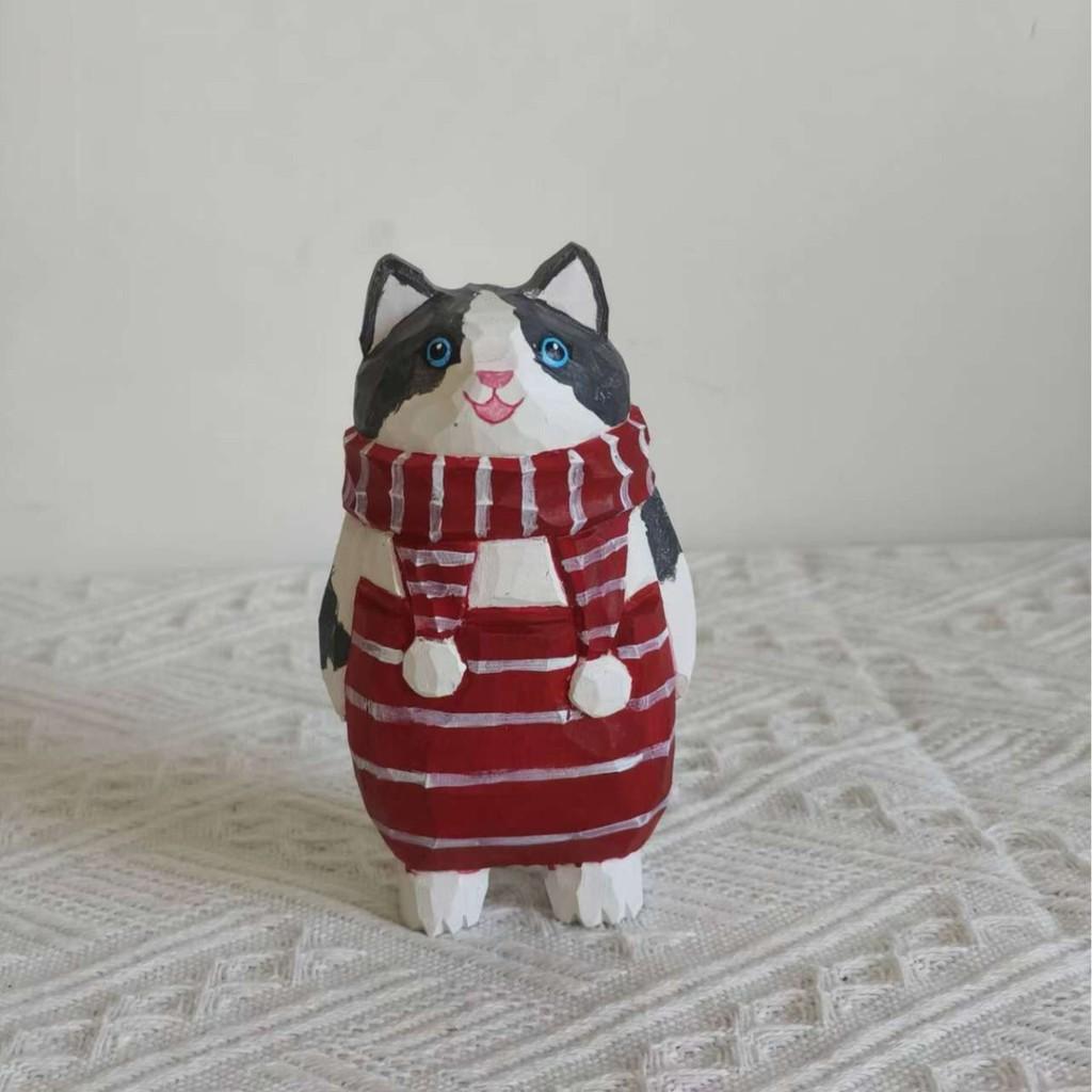 

Handcrafted Wood Carved Dirty Cat Figurine Cute Cartoon Desk Decor For Gift Giving
