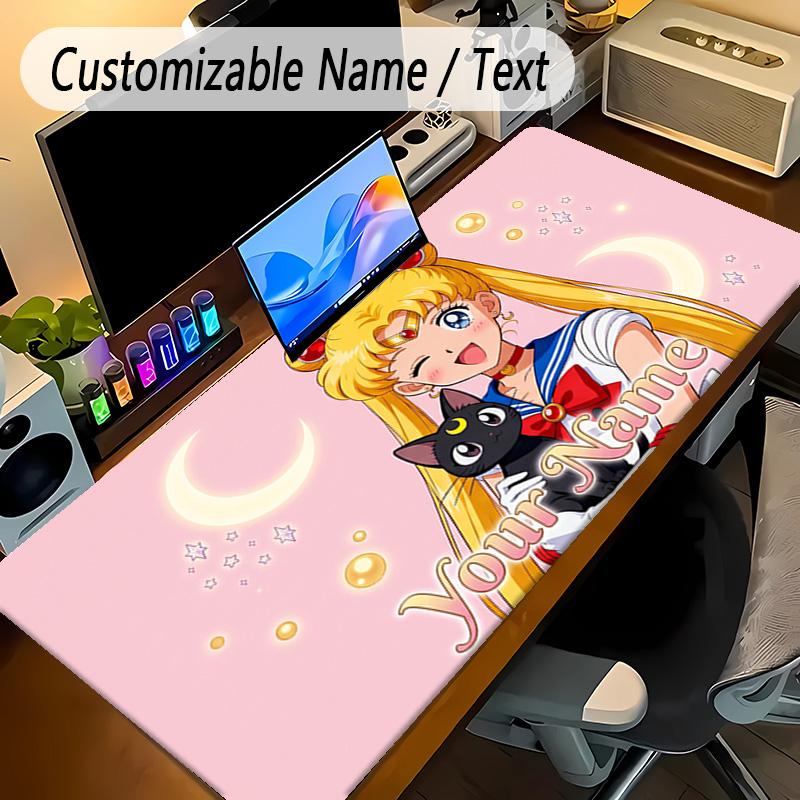 Großes MauspaddSailor Moon Benutzerdefinierter Name Text Personalisierte Schreibtischmatte Rutschfeste Gaming-Matte