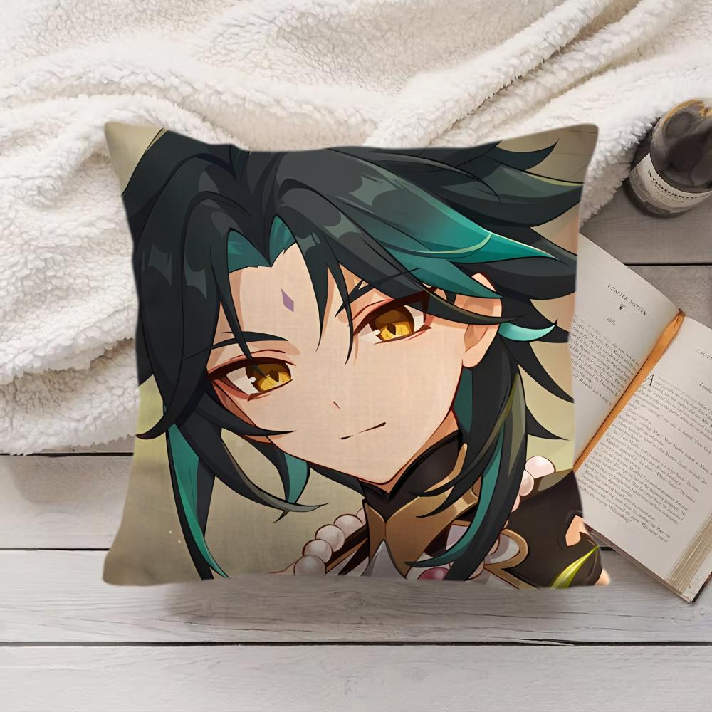 Xiao Genshin Impact Cute Cushion Cover Silky Short Plush Invisible Zipper Dustproof Sofa Pillow Case For Home Decor