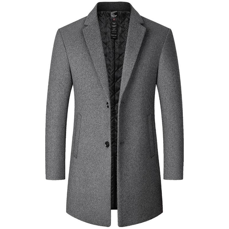Autumn and Winter Medium and Long Woolen Coat Men s Middle-aged Smooth Hair Casual Woolen Coat Trench Coat Men s Clothing M