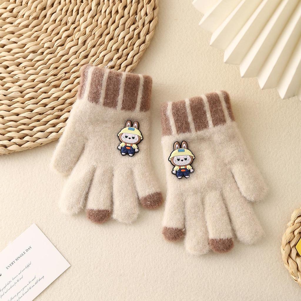 Luvas de Inverno Infantis Fofas de Urso Estilo Coreano - Quentes, À Prova de Frio, Design de Cinco Dedos para Meninos e Meninas