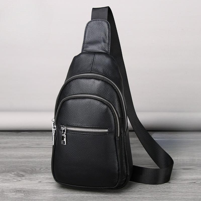 Genuine Leather Single-shoulder Chest Bag, Cowhide Crossbody Bag, Trendy and Fashionable Men's Front Crossbody Bag