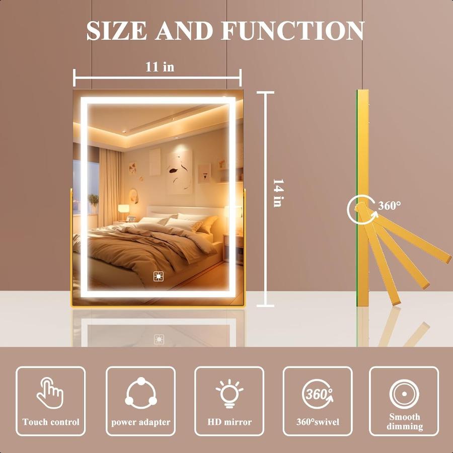 

Зеркало для макияжа с подсветкой 14 Подсветка Зеркало для макияжа Светодиодное зеркало для макияжа с подсветкой для спальни Настольное Умное сенсорное управление 3 Co United States