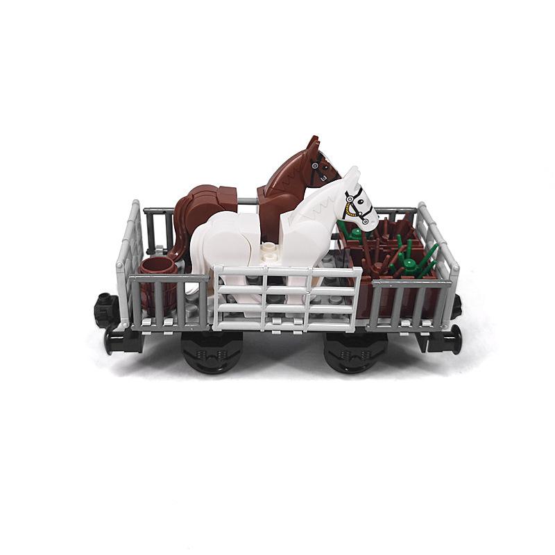 Building Blocks Modular Train Chassis Set Moc Trains Transport Farm Animals Sheep Horses Cattle Pigs