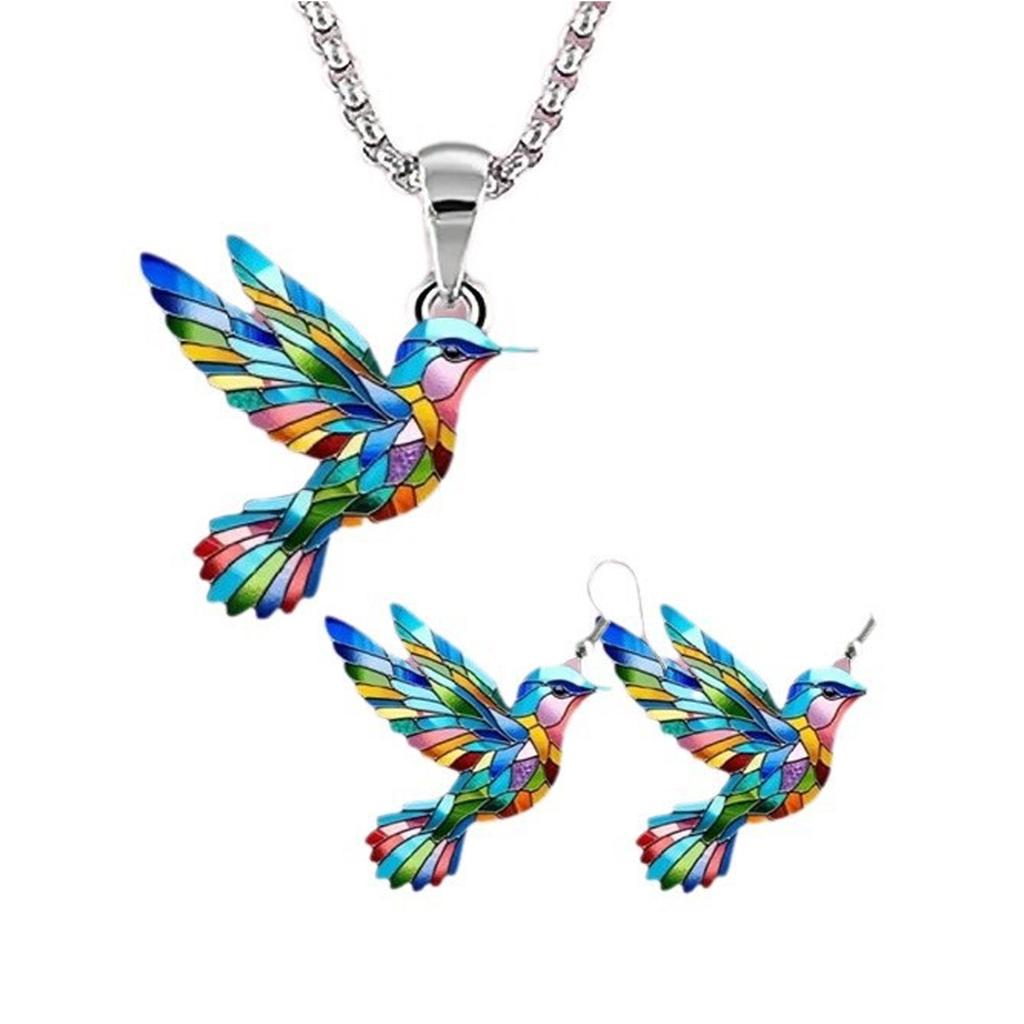 Miniatur Kolibri Anhänger Halskette Ohrringe Acryl Schmuck Accessoires Geschenk für Muttertag oder Valentinstagsgeschenke