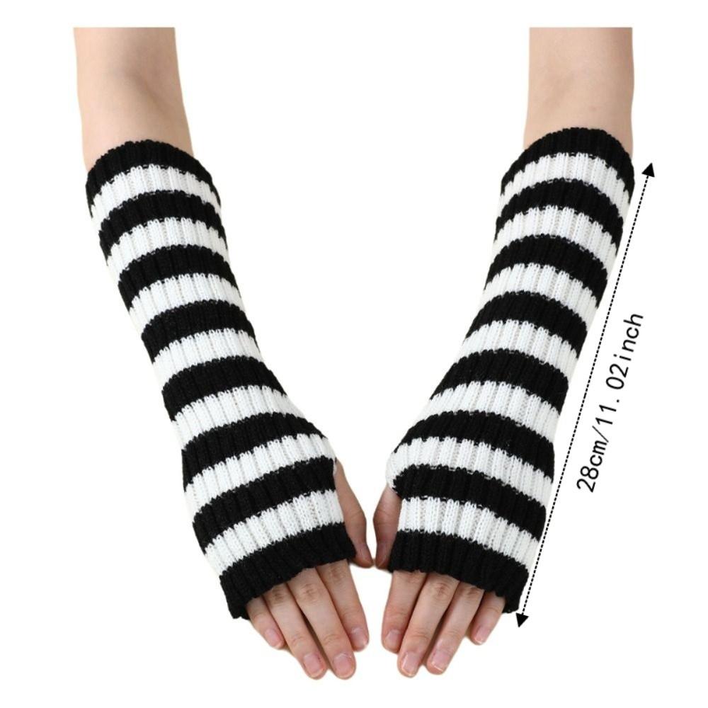 Elbow Length Long Fingerless Gloves Striped Knitted Gloves Wrist Sleeves  Cosplay Use
