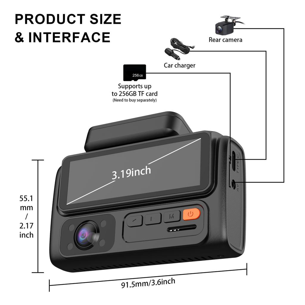 4K 2/3-Lens Dash Cam, WiFi, Night Vision, Phone Sync, 24-Hour Parking Monitor