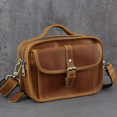 Leather High-end Men's Crossbody Bag, Top Layer Cowhide Personalized Mailman Bag, Small Square Bag, Retro Handbag, Shoulder Bag