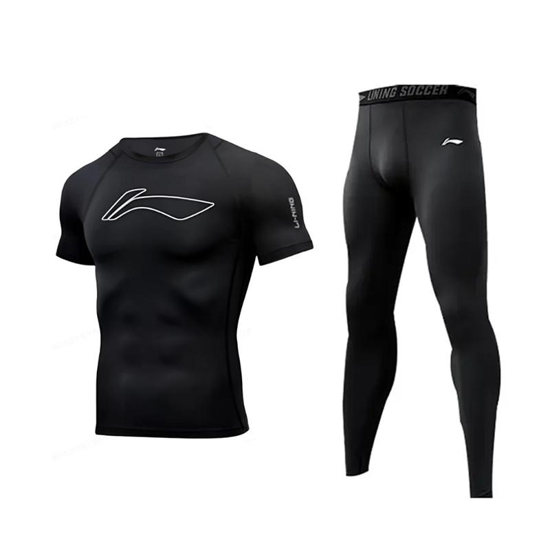 Модный спортивный фитнес-комплект Li Ning с принтом логотипа, быстросохнущий, дышащий. Мужские комплекты YUDV017-2+YULV023-1 L