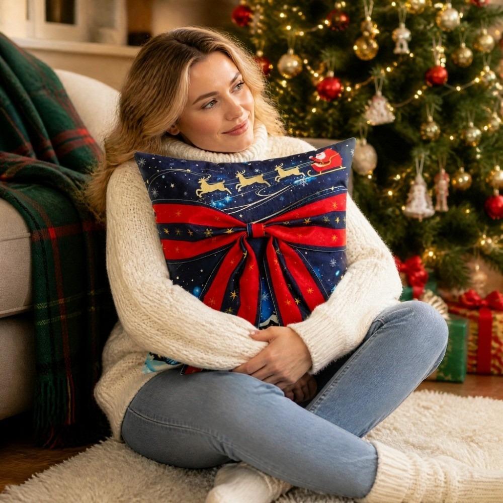 Snowflake Christmas Pillow Cover Bow Design Snowman Pillow Cover Indoor Holiday Decoration