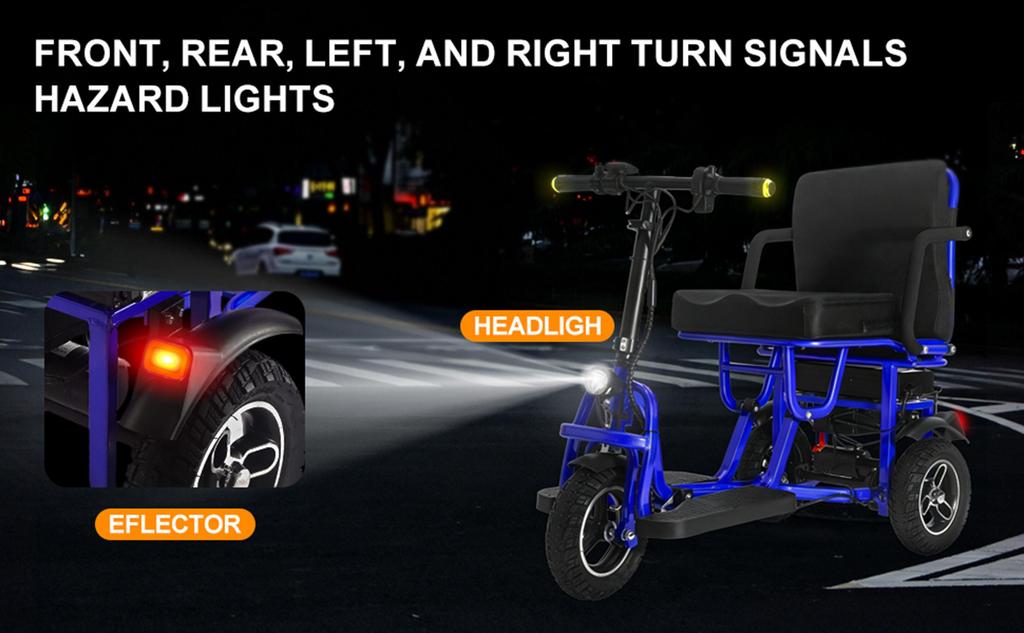 Přenosný skládací elektrický skútr červený, se 3 koly, dvěma motory