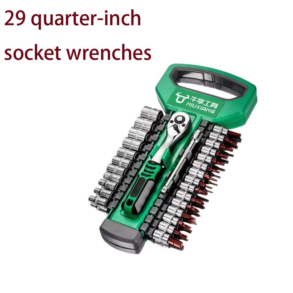 12/29/21pcs Socket Ratchet Handle Wrench Set 1/4" 3/8" Tools Repair Ratchet Set Car Repair Hand Tools Spanner Sleeves Head Tool