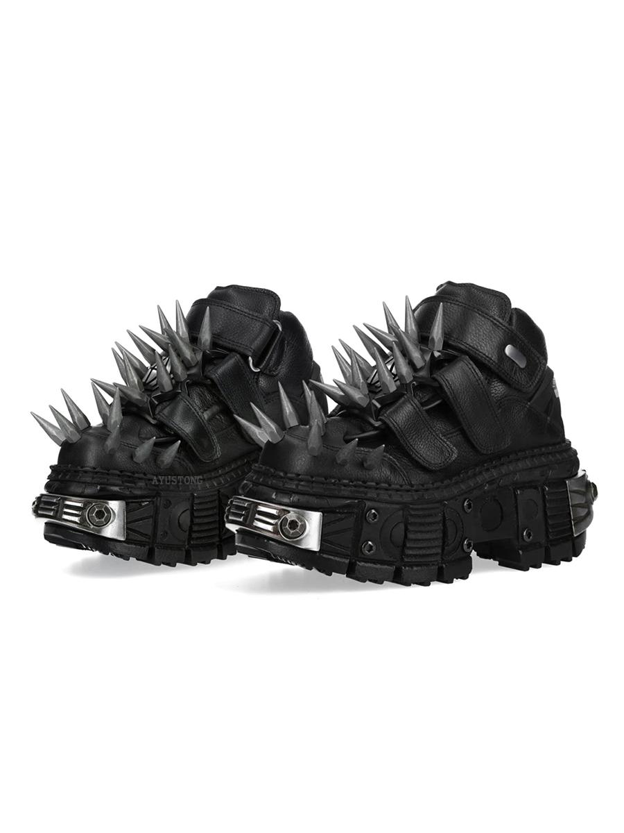 Black Thick Sole Spiked Rivet Motorcycle Boots   Round Toe Punk Rock Street Sports Casual Short Boots Fashion Ankle Boots cm nero