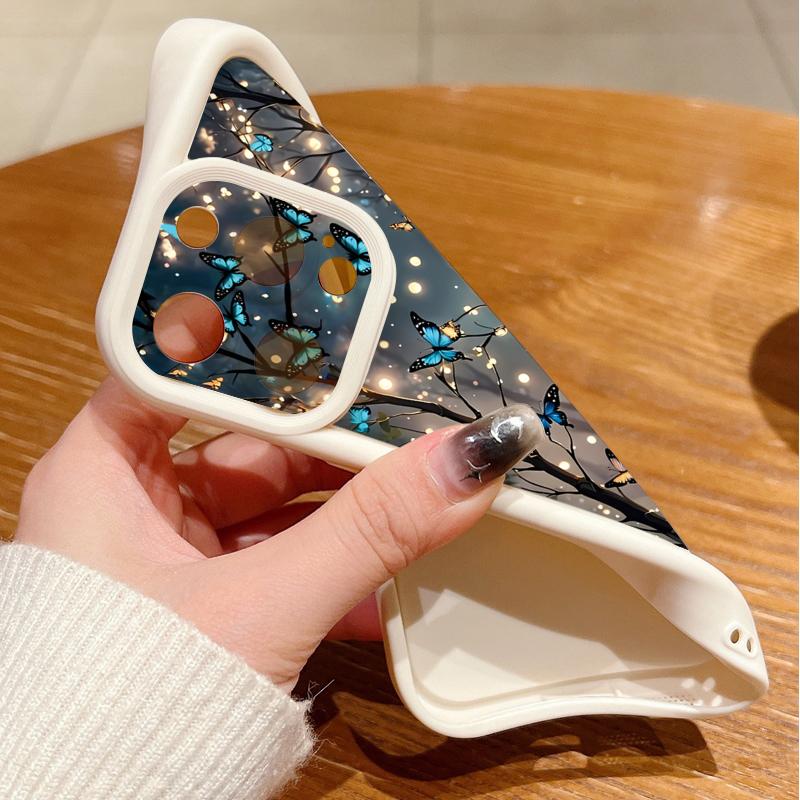 Měkké TPU Silikonové Pouzdro na Telefon Pro iPhone Air 16e 17 16 15 14 Pro Max 13 12 Pro 11 16 Plus Nárazuvzdorný Kryt se Vzorem Motýlů a Lesa
