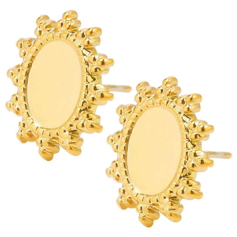 Fashion Ear Studs Gold Color Sun Heart Flower Stainless Steel Earrings For Women Men Accessories Ear Jewelry Fit DIY Rhinestone