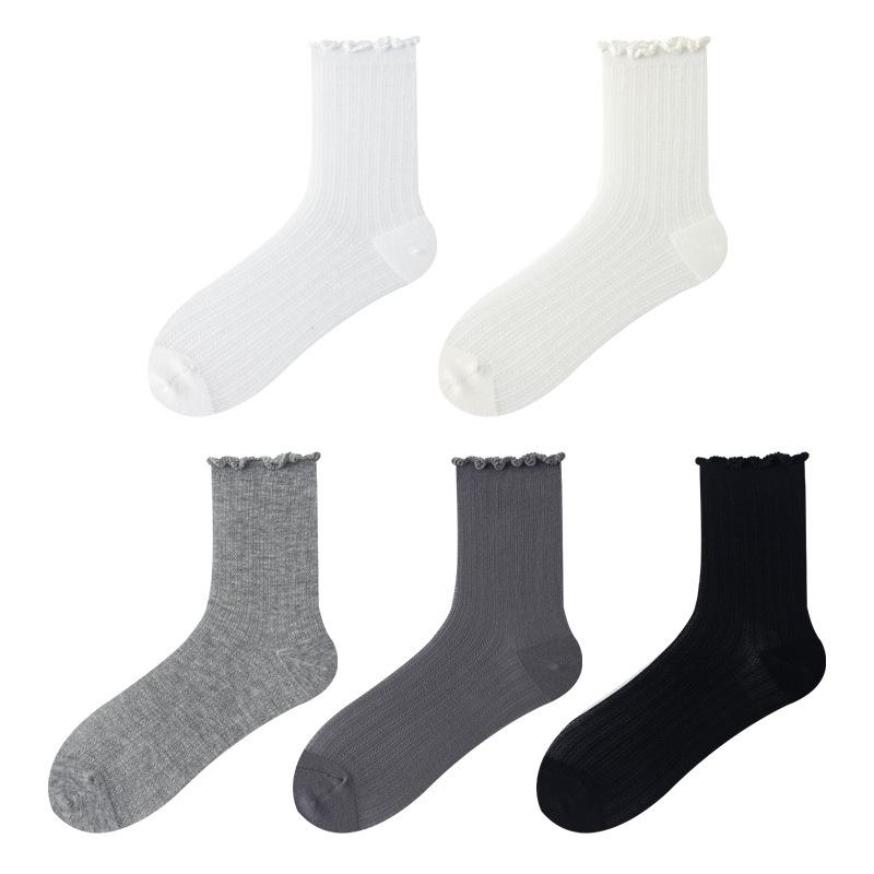 Summer Thin Black Ear-trimmed Socks, Women's Lace Breathable Mesh Breathable Women's Socks, Ballet Style Tube Pile Socks