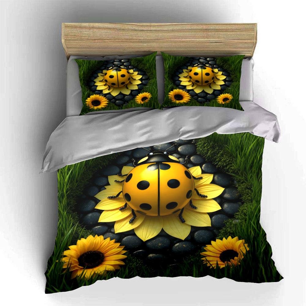 Ladybug-Themed Home Garden Decor Set  Kid'S And Adults' Bedroom Decor, Exquisite Three-Piece Bedding Set Gift
