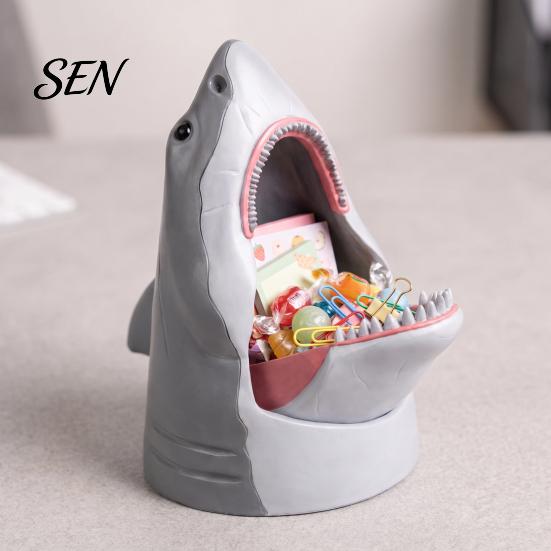 Shark Themed Box Snack Bowl Desk Organizer, Head Jewelry Candy Storage Box, Desktop Decorative Container for Home Office