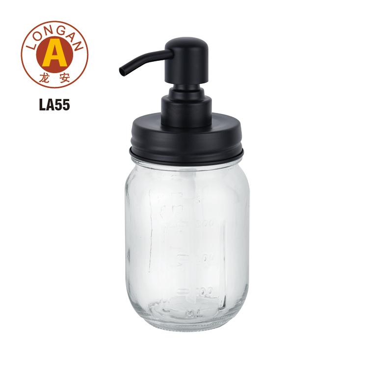 China Manufacturer Mason Jar 450ml Bulk Shampoo Glass Soap Liquid Dispenser Bottles with Stainless Steel Pumps