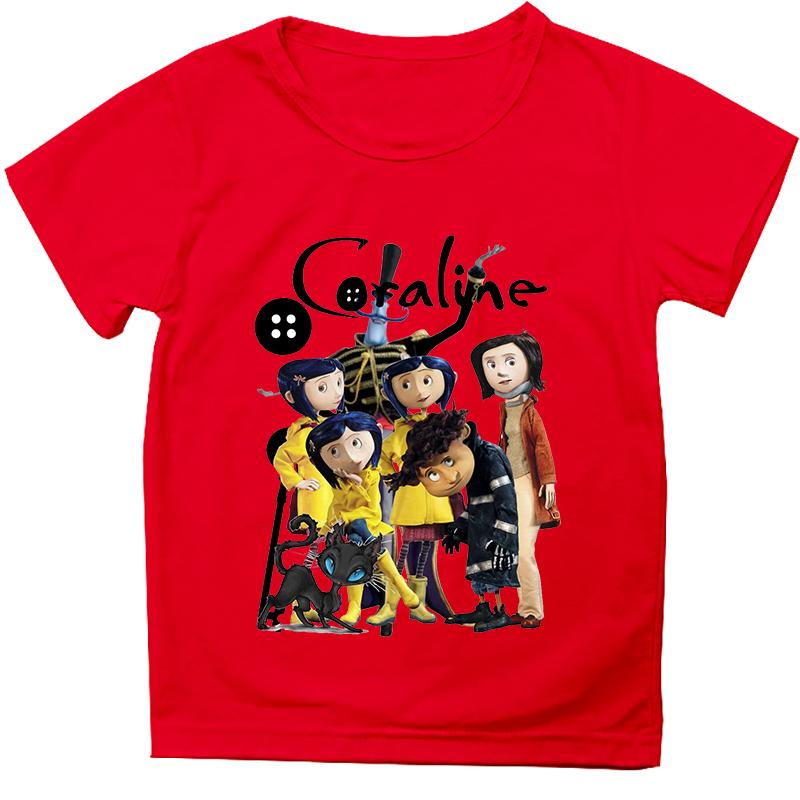 Summer Coraline Children's T-Shirt Fashionable Crew Neck Short Sleeve Horror Cartoon Print T-Shirt Top