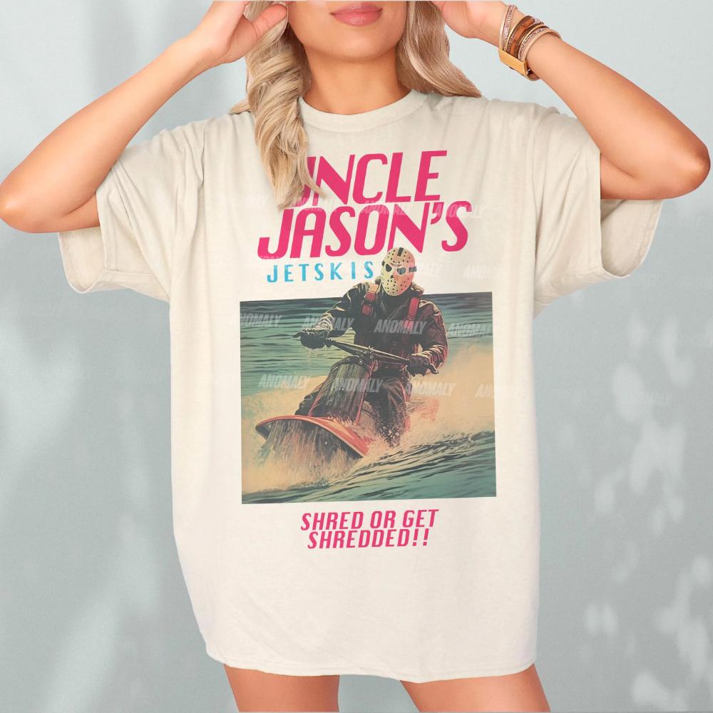 Lustiges Jason T-Shirt Onkel Jasons Jetskis Vintage 80er Horrorfilm Werbung T-Shirt Grafikbekleidung Kurzarmshirt Unisex