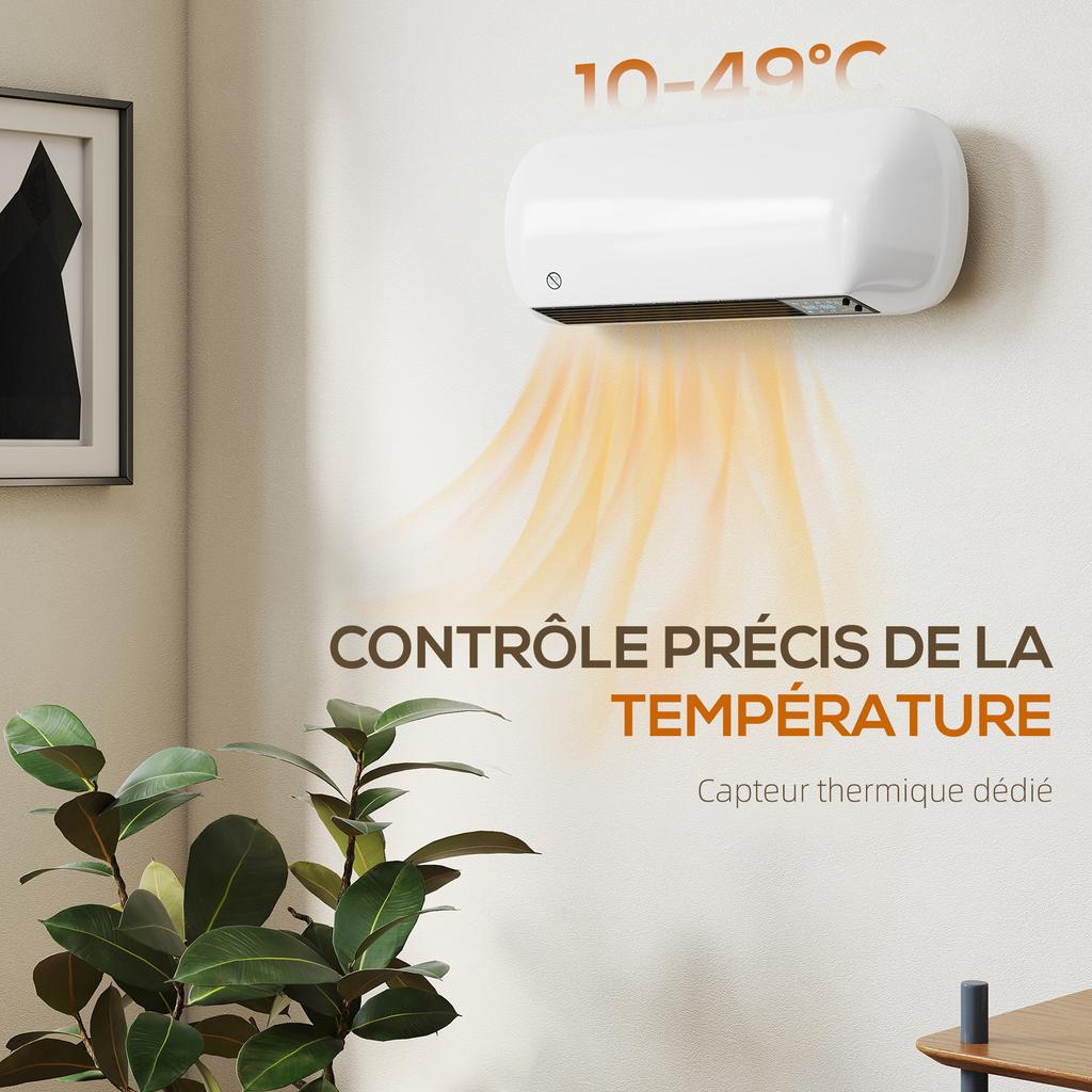 Ceramic wall heater 1000/2000W, electric radiator, fan, thermostat, timer, 50x19x14cm, white
