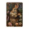 Vintage Metal Tin Sign Rabbit Flower Basket Wall Decor 8x12 Inch Home Bar Cafe