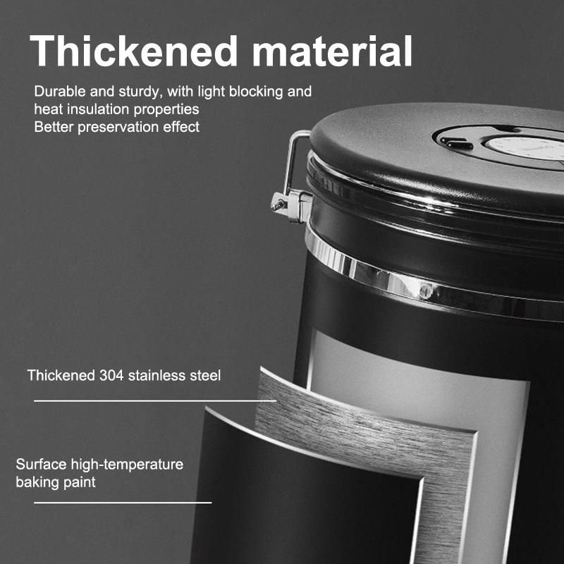 1.2 1.5 1.8L Coffee Bean Jar Airtight Canister Sealed Stainless Steel With Spoon One Way Valve Cannister Coffee Storage Kitchen