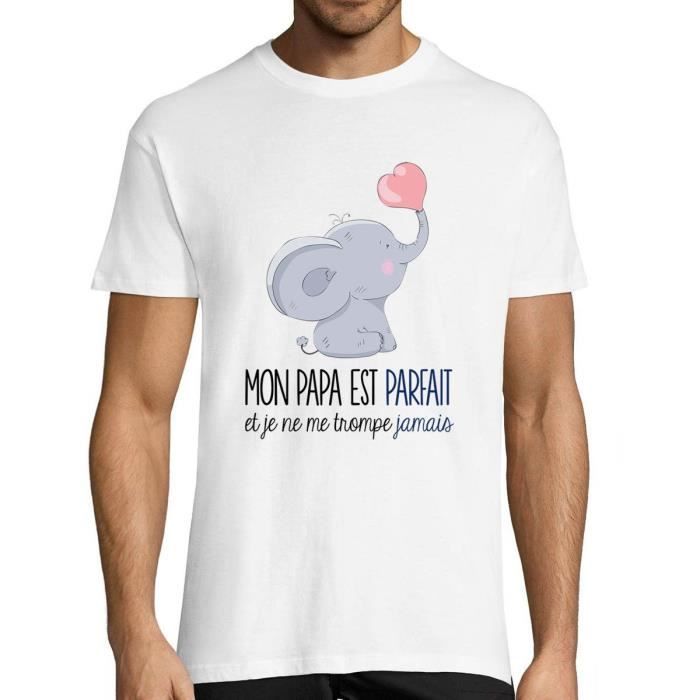 T-shirt Homme - Papa Éléphant - Col Rond - Manches Courtes - Blanc - Humour Drôle