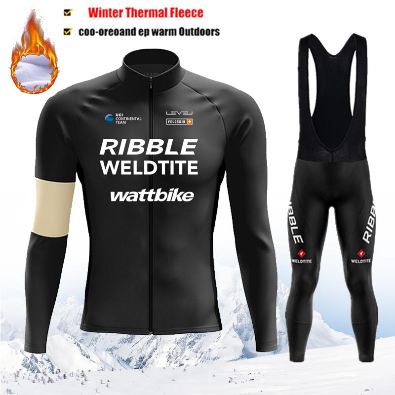 Thermal Fleece Bike Jersey + Bib Pants, Long Sleeve Cycling Clothing Sets Man Black Cycling Clothing 2026 Winter Fleece Warm Cycling Suit Set
