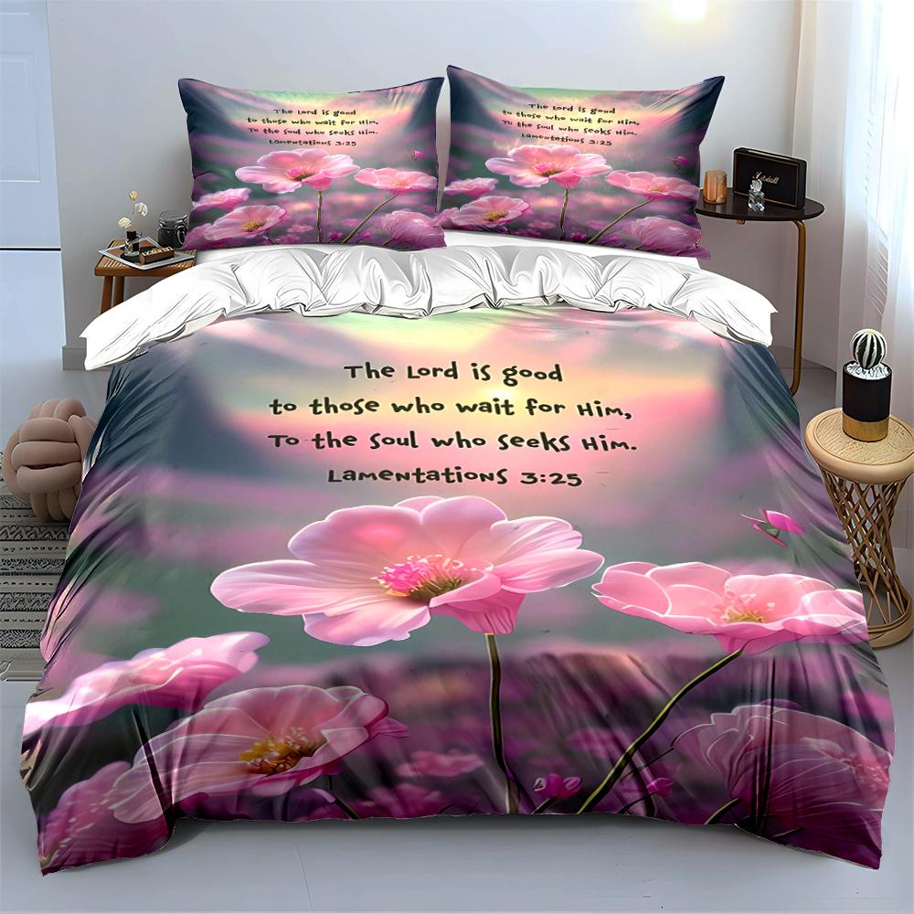 Floral Bedding Set with Lamentations 3:25 Bedding set (1 duvet cover, 2 pillowcases, duvet not included)