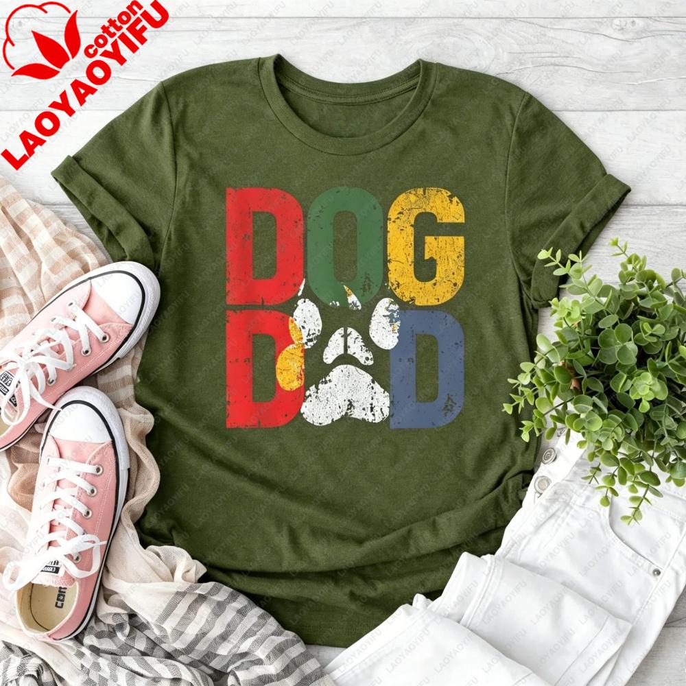 Vintage Dog Dad TShirt Retro Pet Parent Vibe Shirt Pet Lover Statement Tshirt Fathers Day Tee Men Crewneck Cotton Short Sleeve