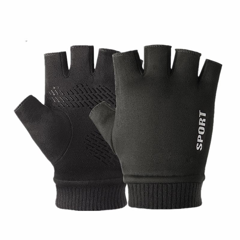 Warm Gloves Suede Plus Velvet Outdoor Riding Driving Anti Slip Two Finger Half Finger Touch Screen Autumn and Winter Gloves