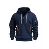 Mens Fleece Hooded Sweatshirt With Zipper Detail Solid Color Casual Long Sleeve Pullover Winter Outerwear