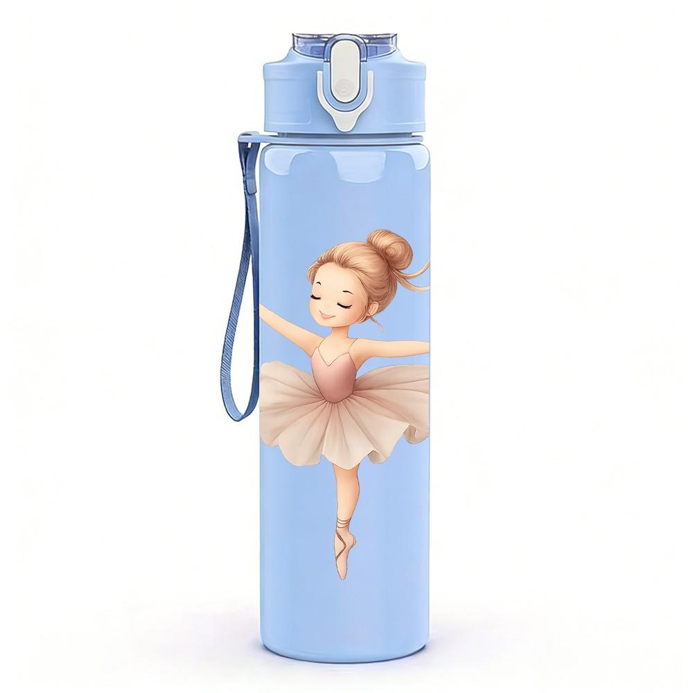 1 Pezzo Ragazza Ballerina Stampa Lineare Bianca 750ml Plastica Colorata Borraccia Sportiva Tappo Flip con Cannuccia Anti-perdita Adatta per Sport Ufficio Uso Domestico