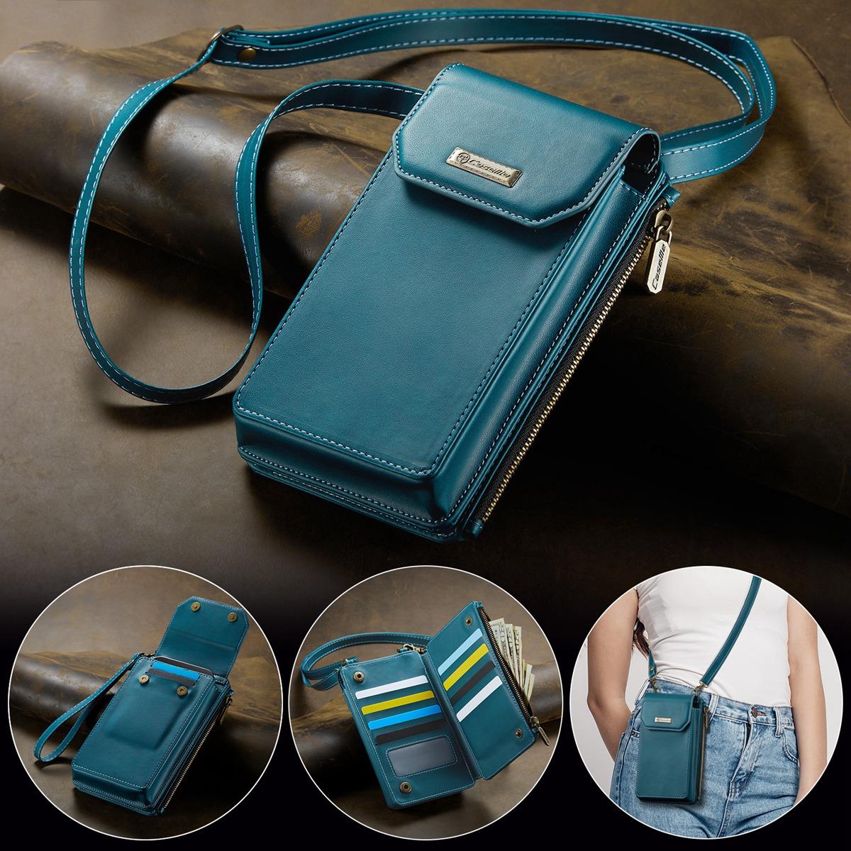 

Многофункциональный чехол-кошелек из искусственной кожи для мобильного телефона с 9 отделениями для карт и 2 веревками для iPhone Samsung Xiaomi, противоугонная щетка, сумка на молнии универсального размера (4.0-6.7) inch зелёный