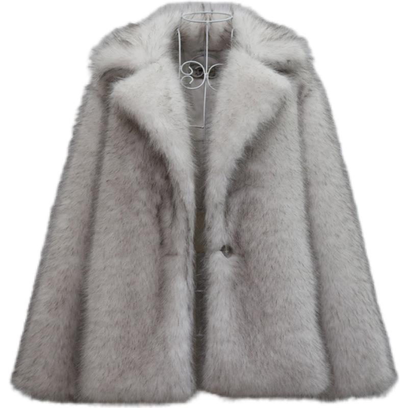 Women's fur coat imitation fox fur coat winter casual warm trench coat party style fluffy shawl jacket
