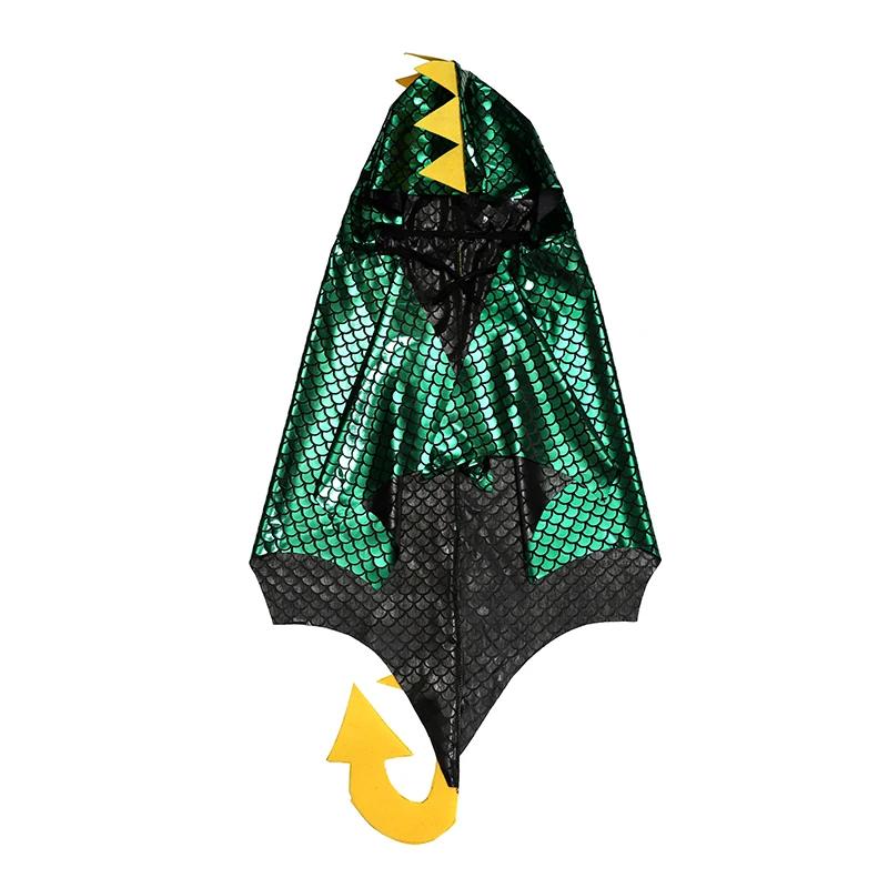 Unisex Green Dinosaur Cape Dragon Hooded Cloak Halloween Costumes Christmas Fancy Cloak Role Play Costumes Boys Girls