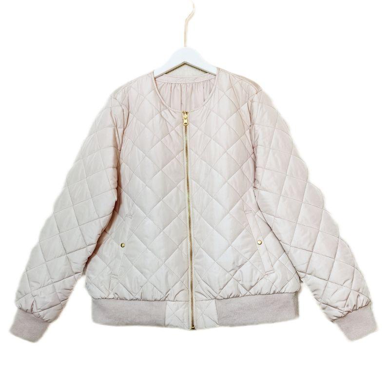 

Trade Original Order round Neck Double-sided Wear Rhombus Quilting Thin Cotton Clothing Women Short Winter Jacket Outerwear Baseball Uniform Small Milky White L
