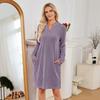 Women's Fall Winter Ribbed Knit Dress Casual Long Sleeve V Neck Mini Dress Loose Pullover