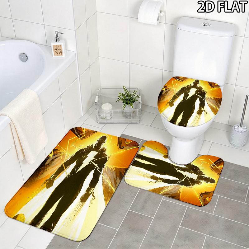 3pcs Lightning Adam Pattern Flannel Nonslip Absorbent Washable Decorative Bathroom Home Toilet Seat Cover Mat