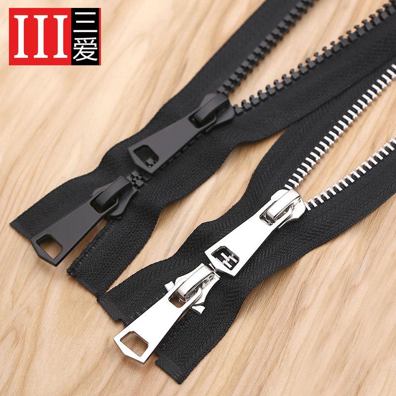 Ne. 8 Černý kovový oboustranný otevřený ocas Dlouhý zip Oblečení Batoh Velká hlava zipu Ne. 5 pryskyřičných oboustranných zipových doplňků