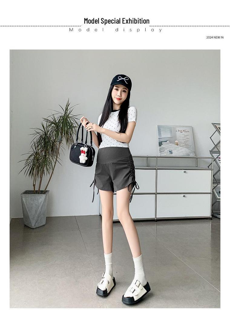 Summer Maternity Drawstring Pleated Sports Shorts - Slimming & Versatile