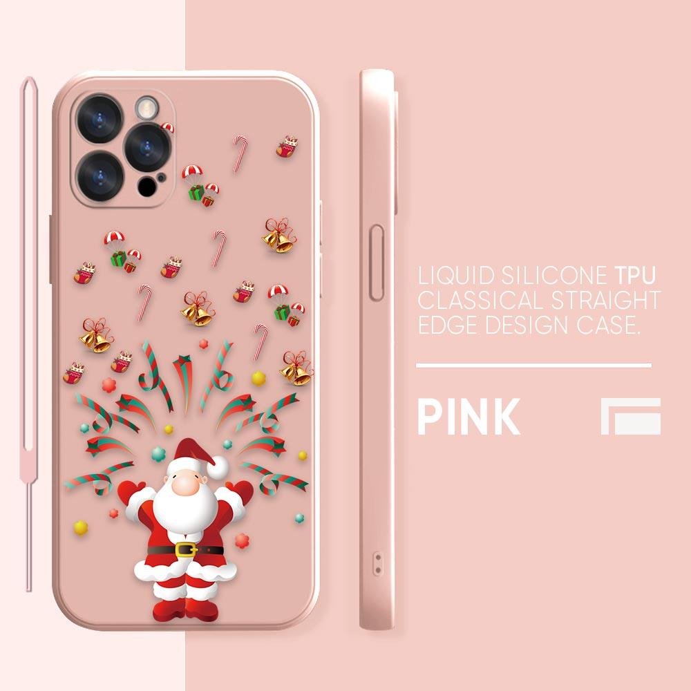 Merry Christmas Santa Claus Phone Case iPhone 11 12 13 14 Pro Max 7 8 Plus XR XS SE Straight Edge Liquid Silica Gel Shell Cover