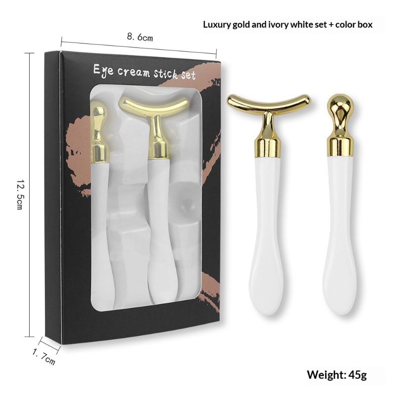 2Pcs/Set Zinc Alloy T-Shaped Eye Cream Massage Stick With Scoop Eye Manual Massage Tool Set Beauty Face Eye Massage Stick
