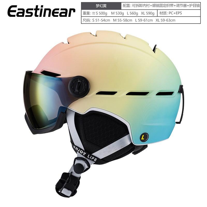 Gradient Color Ski Helmet With Integrated Goggles Adults Unisex Winter Snow Sports Protection
