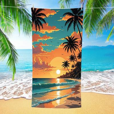Tropical Coconut Tree Sunset Ocean Landscape Beach Towel For Seaside Holiday Swimming Pool Camping Outdoor Travel Picnic Use