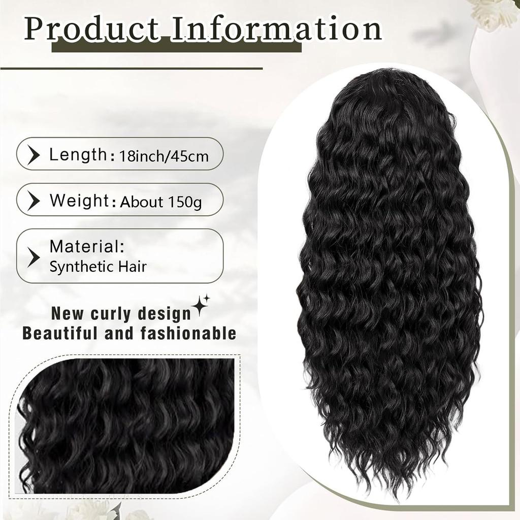 Women's Long Curly Hair Ponytail Natural Deep Wave Wig